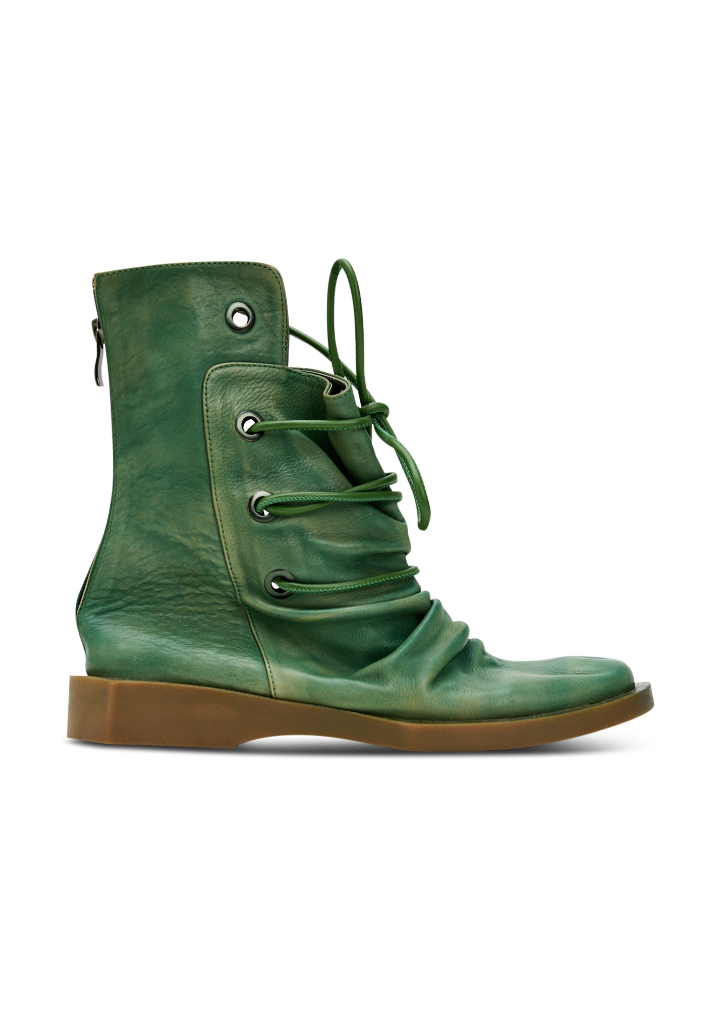 מגפיים לנשים עם קשירת עור ורוכסן ירוק