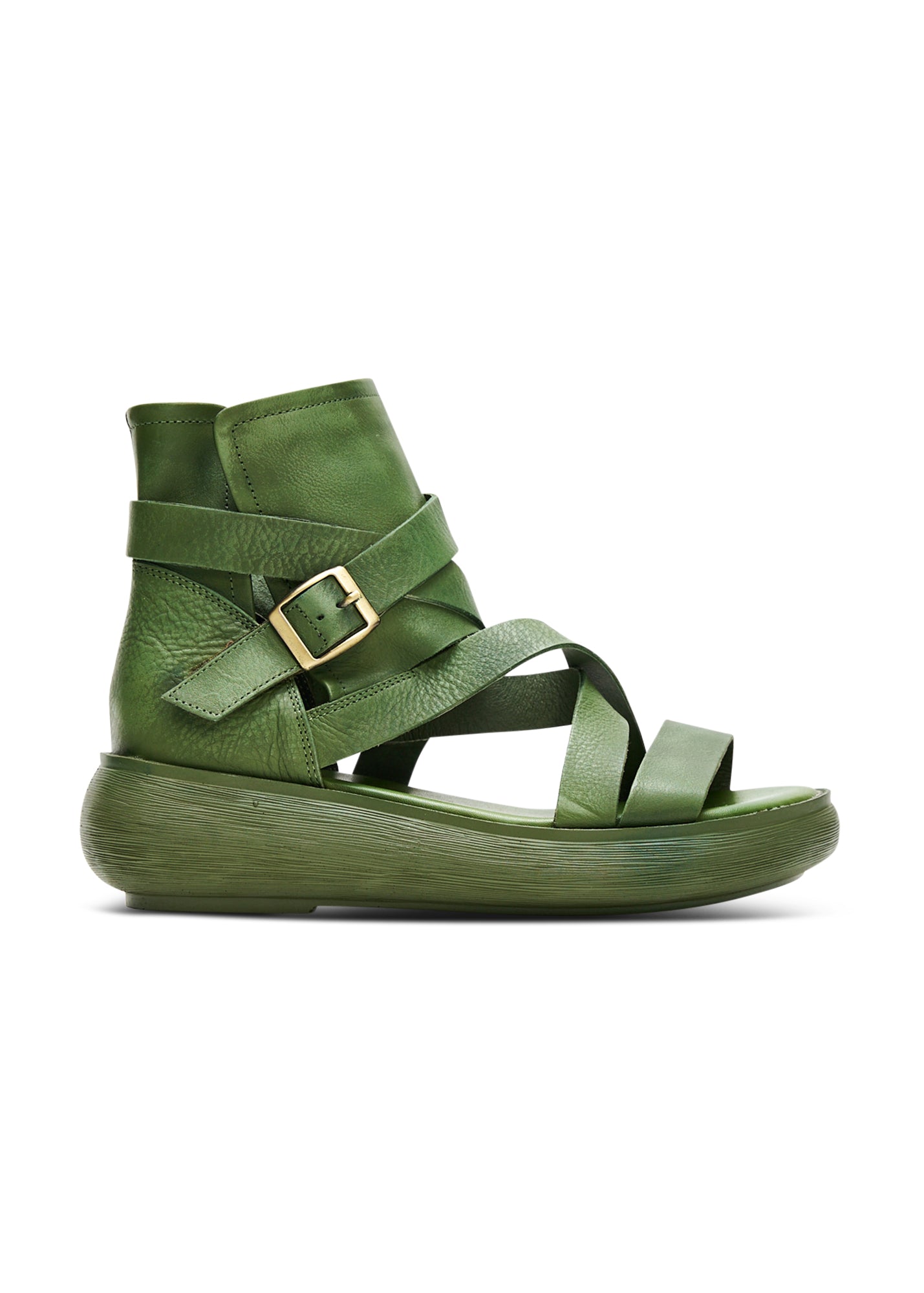 סנדלי עור גבוהות עם רצועות ירוק