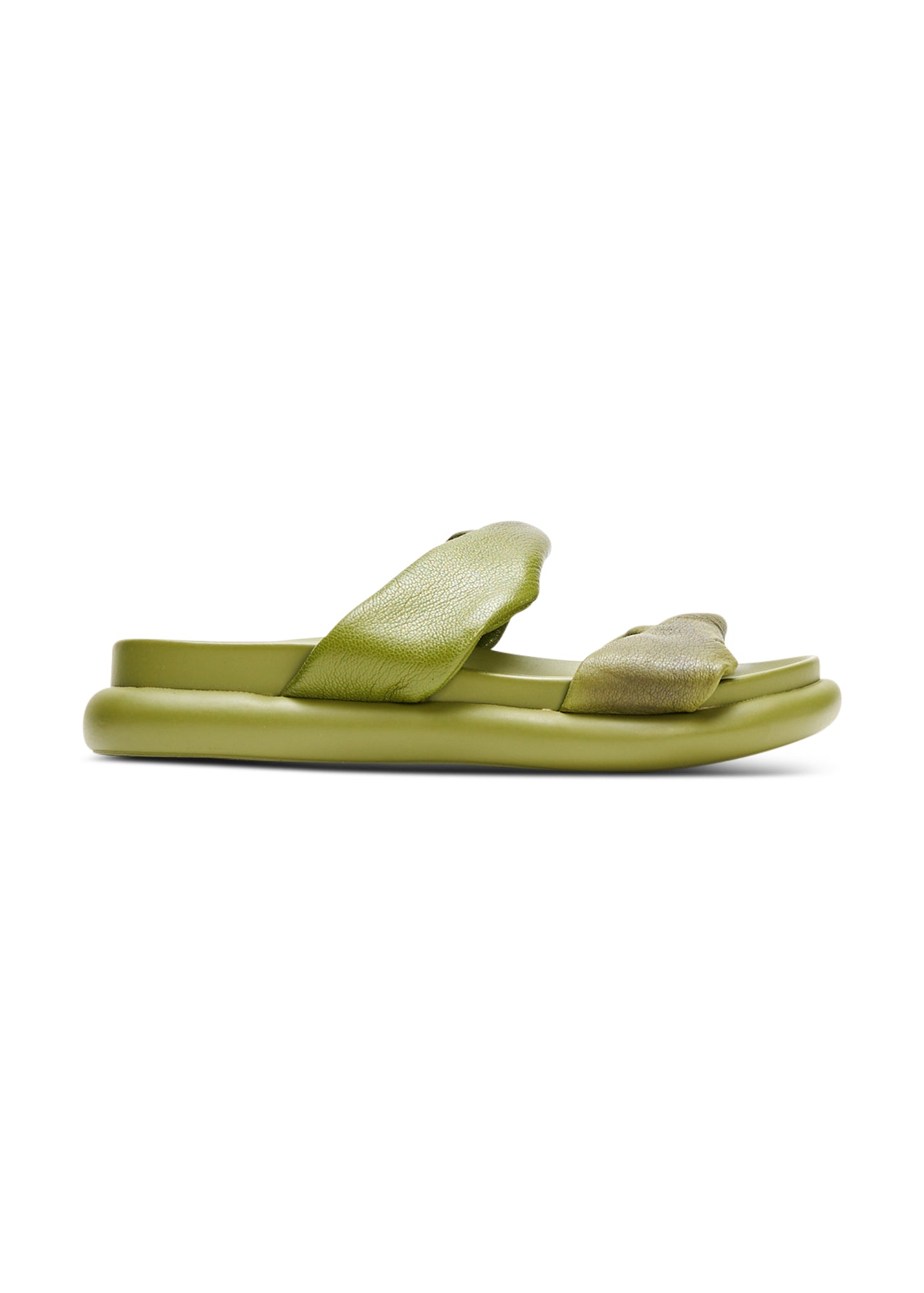 Leather flip-flops with two twisted straps, green
