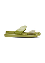 Leather flip-flops with two twisted straps, green