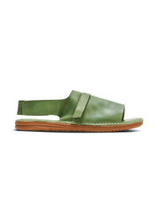 Flat leather comfort sandals with green top stripe