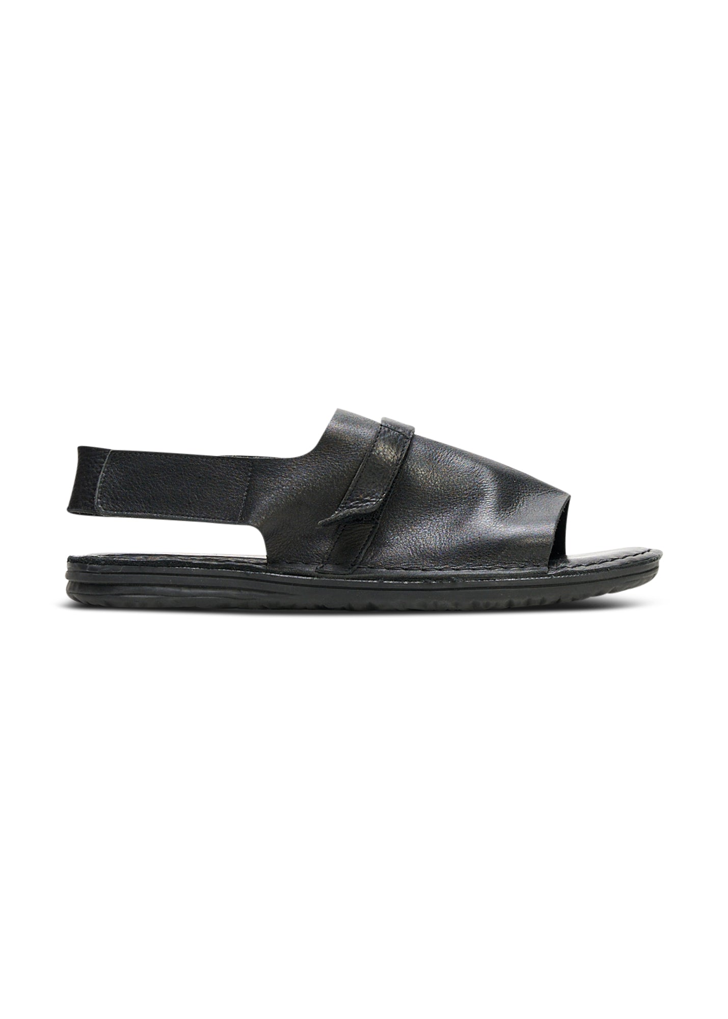 Black top stripe flat leather comfort sandals