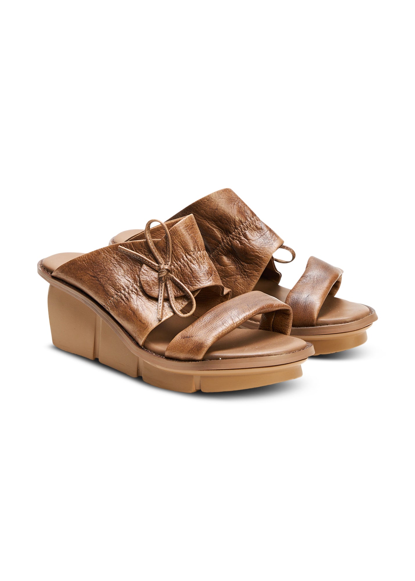 נעלי עור עקב פלטפורמה כיווץ וקשר חום