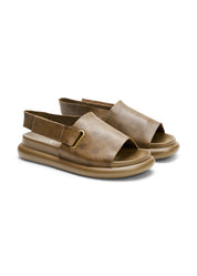 Comfort leather sandals with back strap and green Ibex