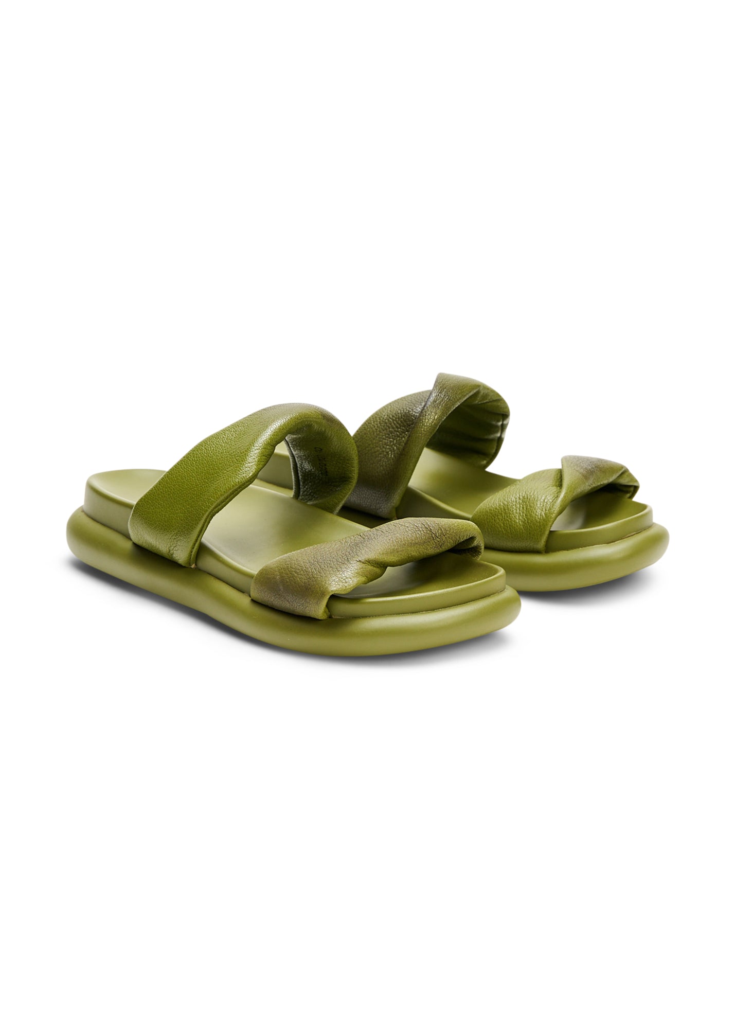 Leather flip-flops with two twisted straps, green