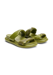 Leather flip-flops with two twisted straps, green