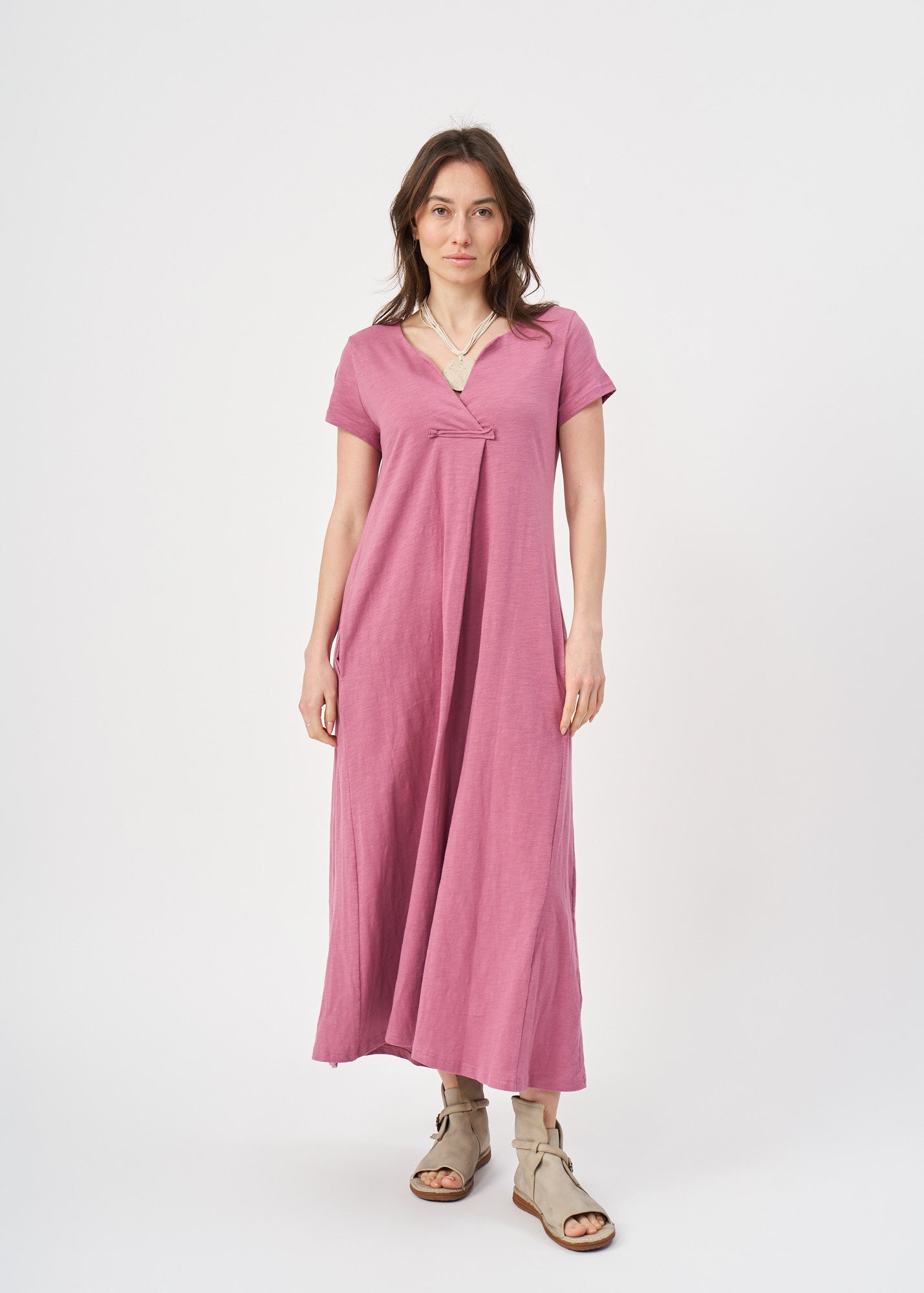 Purple V-neck short sleeve dress