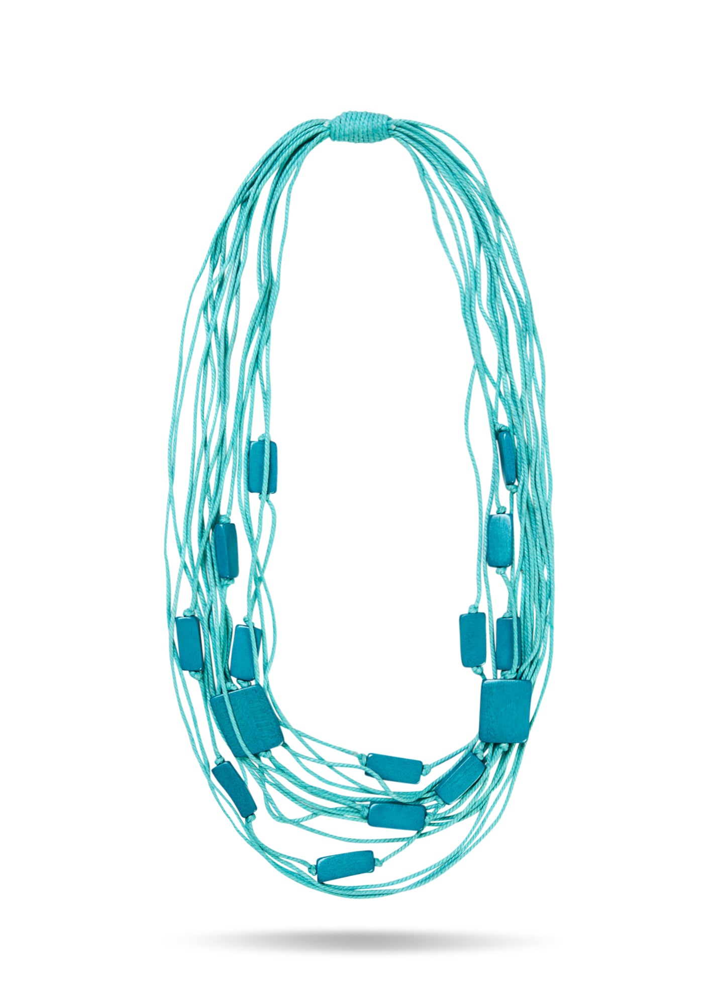 שרשרת חוטי כותנה עם מלבני עץ טורקיז