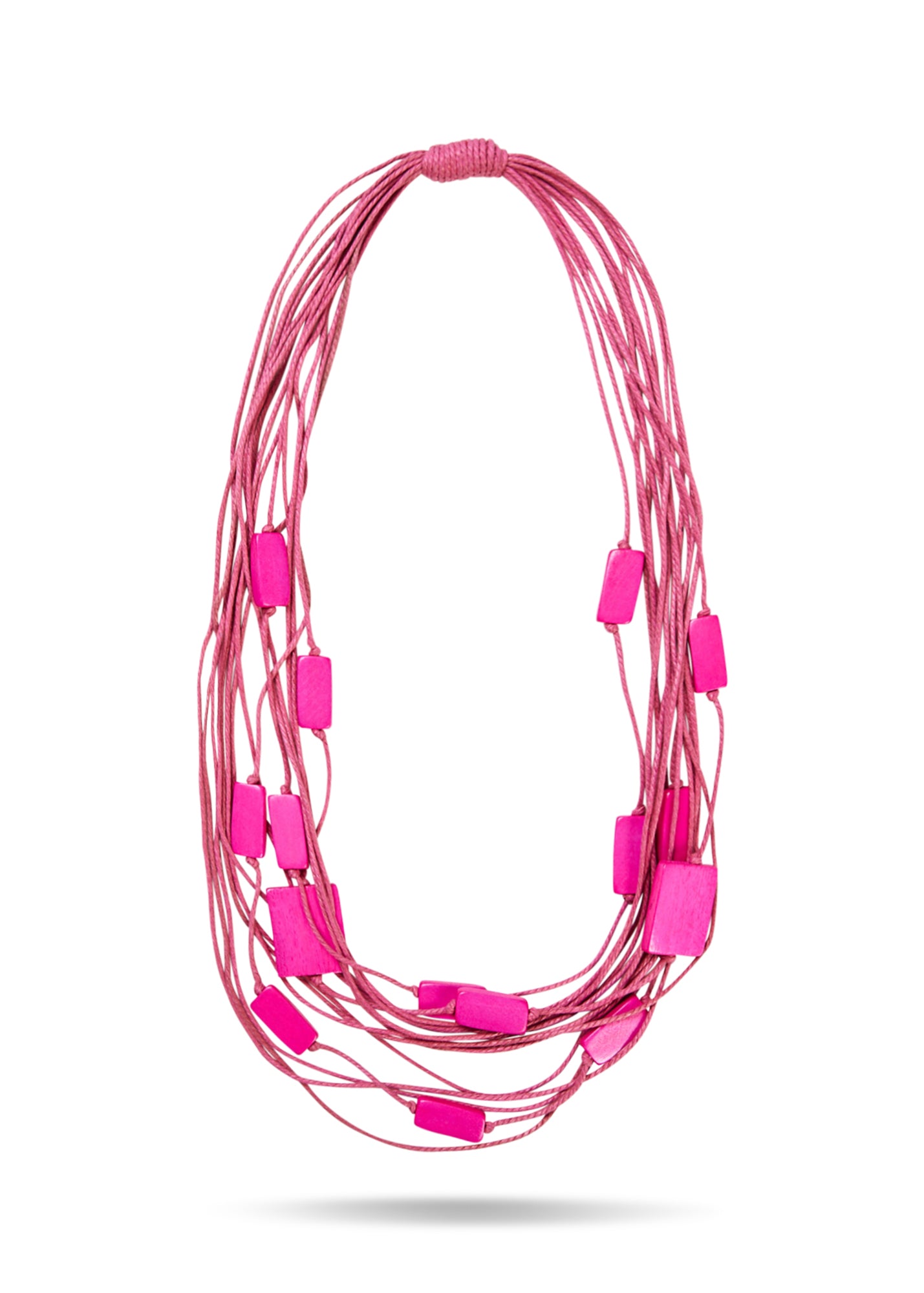 שרשרת חוטי כותנה עם מלבני עץ ורוד פוקסיה