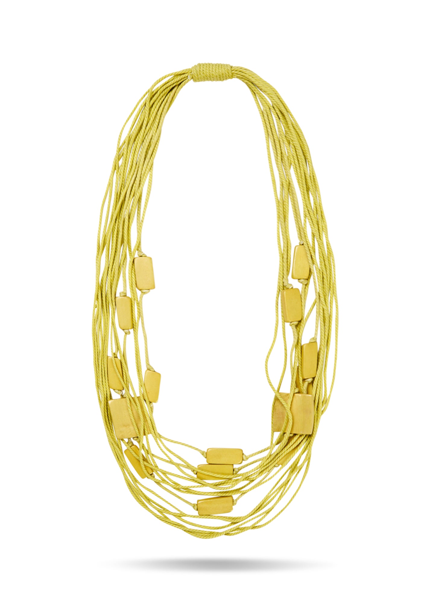 שרשרת חוטי כותנה עם מלבני עץ צהוב