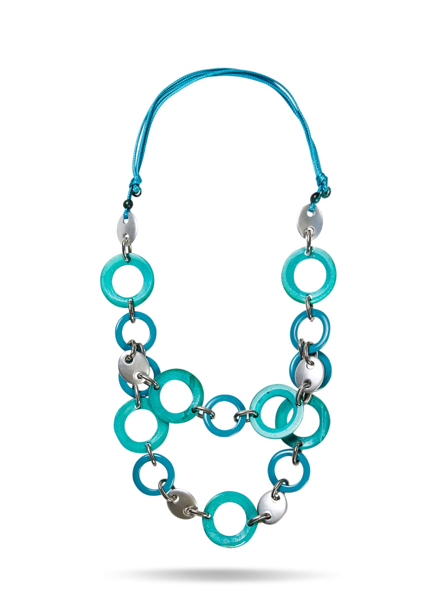 שרשרת עבודת יד טבעות בגוונים שונים טורקיז