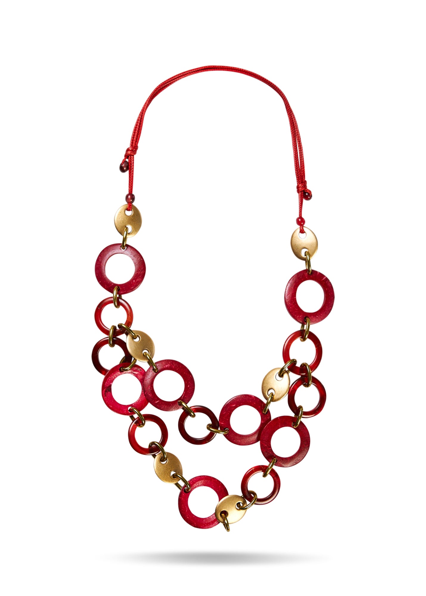 שרשרת עבודת יד טבעות בגוונים שונים אדום