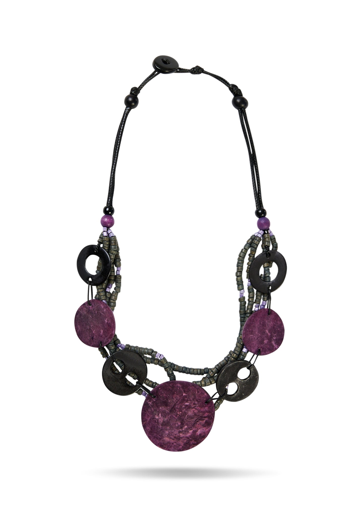 שרשרת שורות חרוזים ודסקיות קוקוס גדולה סגול