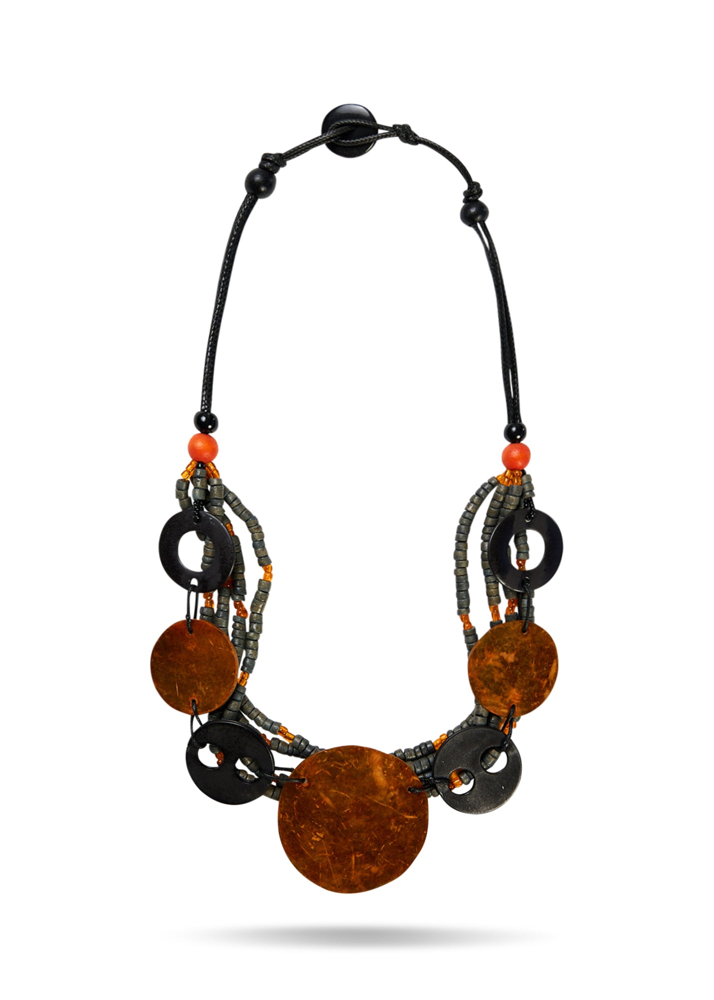 שרשרת שורות חרוזים ודסקיות קוקוס גדולה כתום