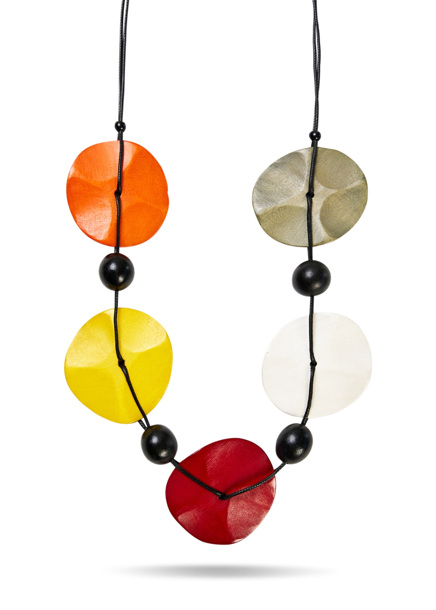 שרשרת עבודת יד עיגולים וחרוזים מעץ גדולה צבעוני