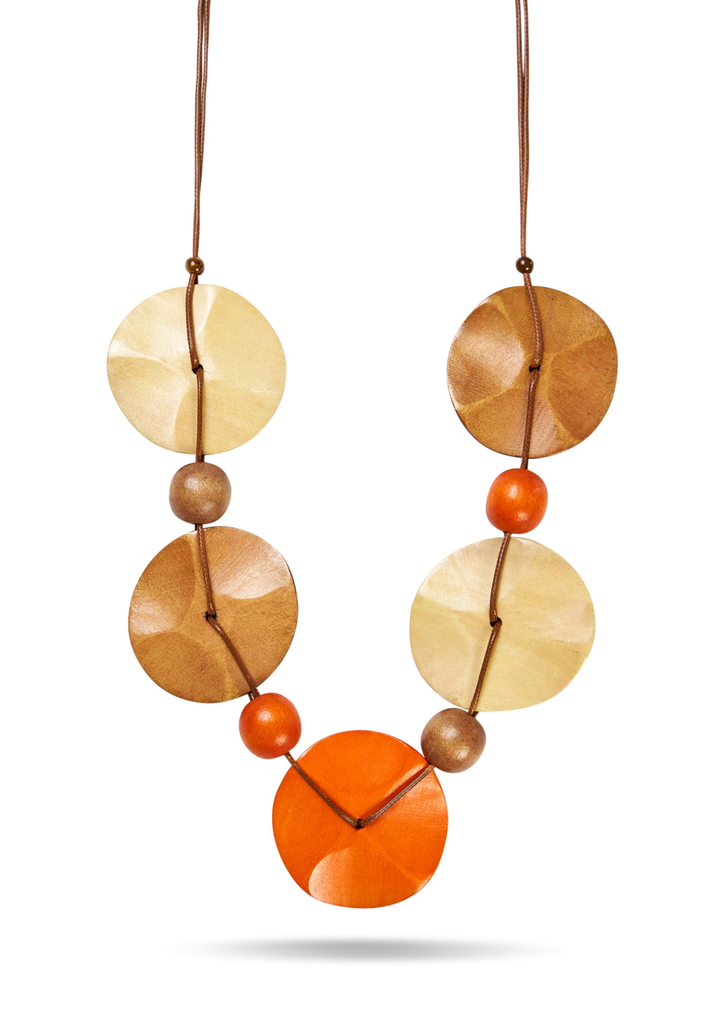 שרשרת עבודת יד עיגולים וחרוזים מעץ גדולה כתום