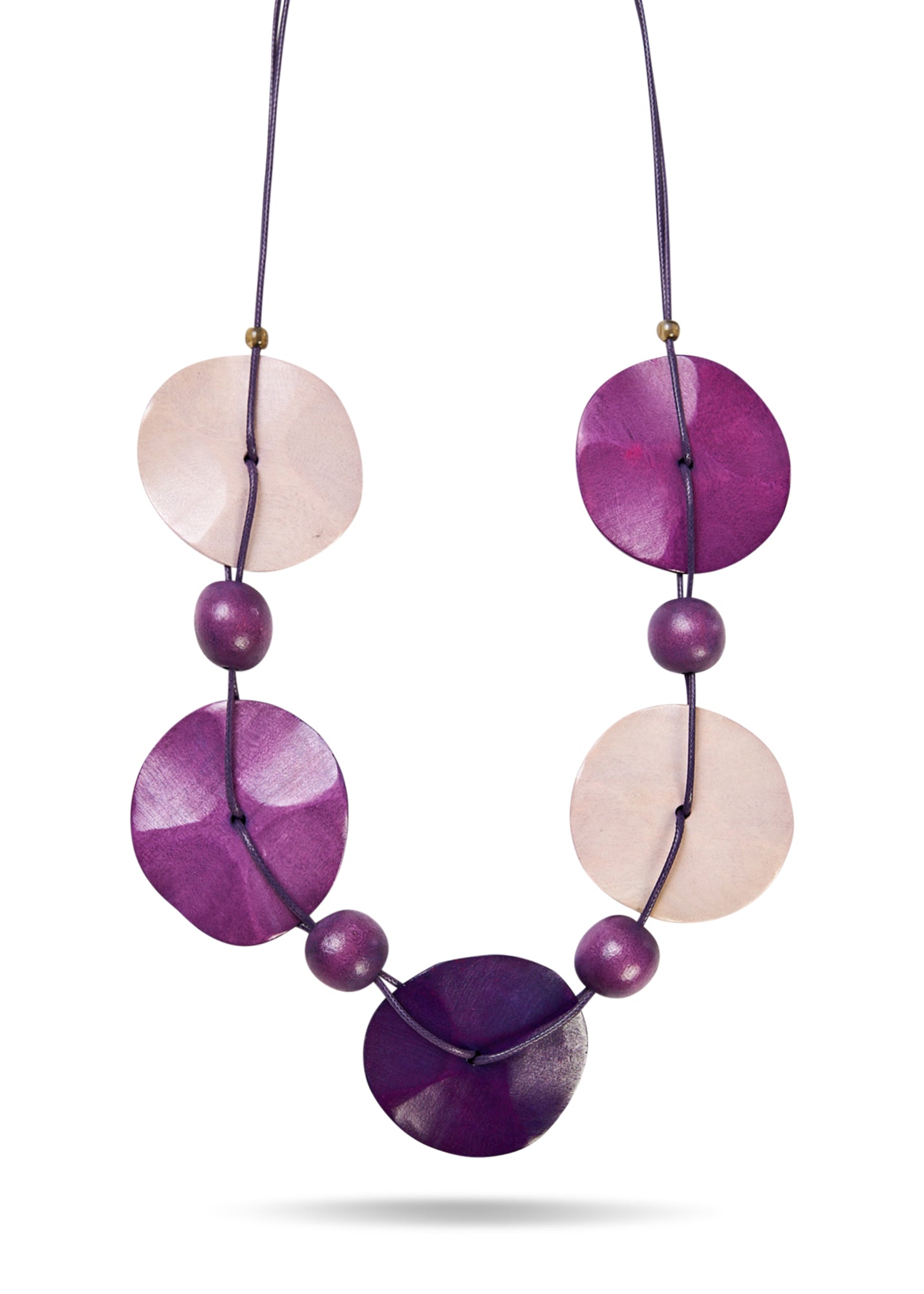 שרשרת עבודת יד עיגולים וחרוזים מעץ גדולה סגול