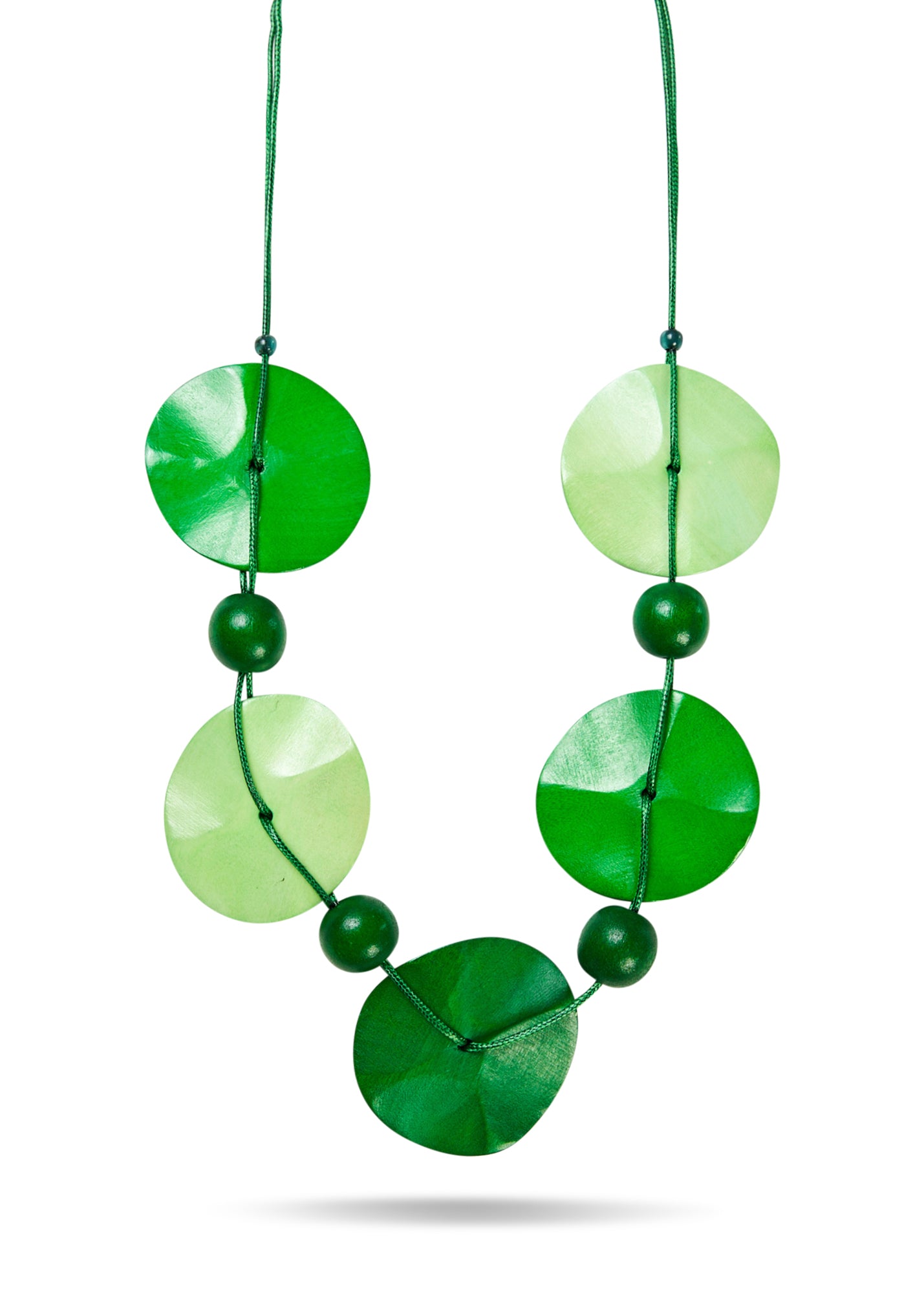 שרשרת עבודת יד עיגולים וחרוזים מעץ גדולה ירוק