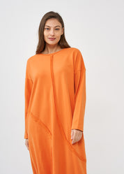 Long sleeve dress with external seams, orange