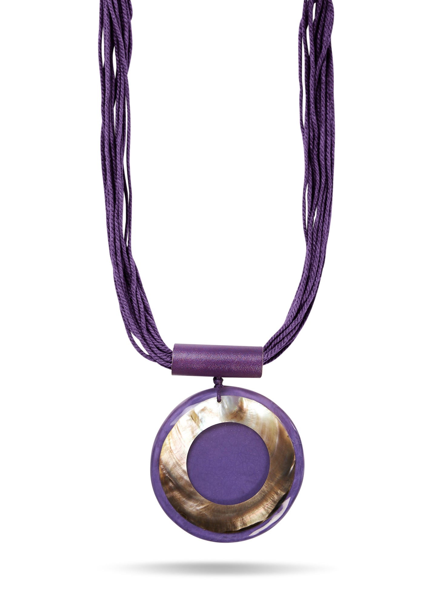 שרשרת תליון זכוכית עגול גדול סגול