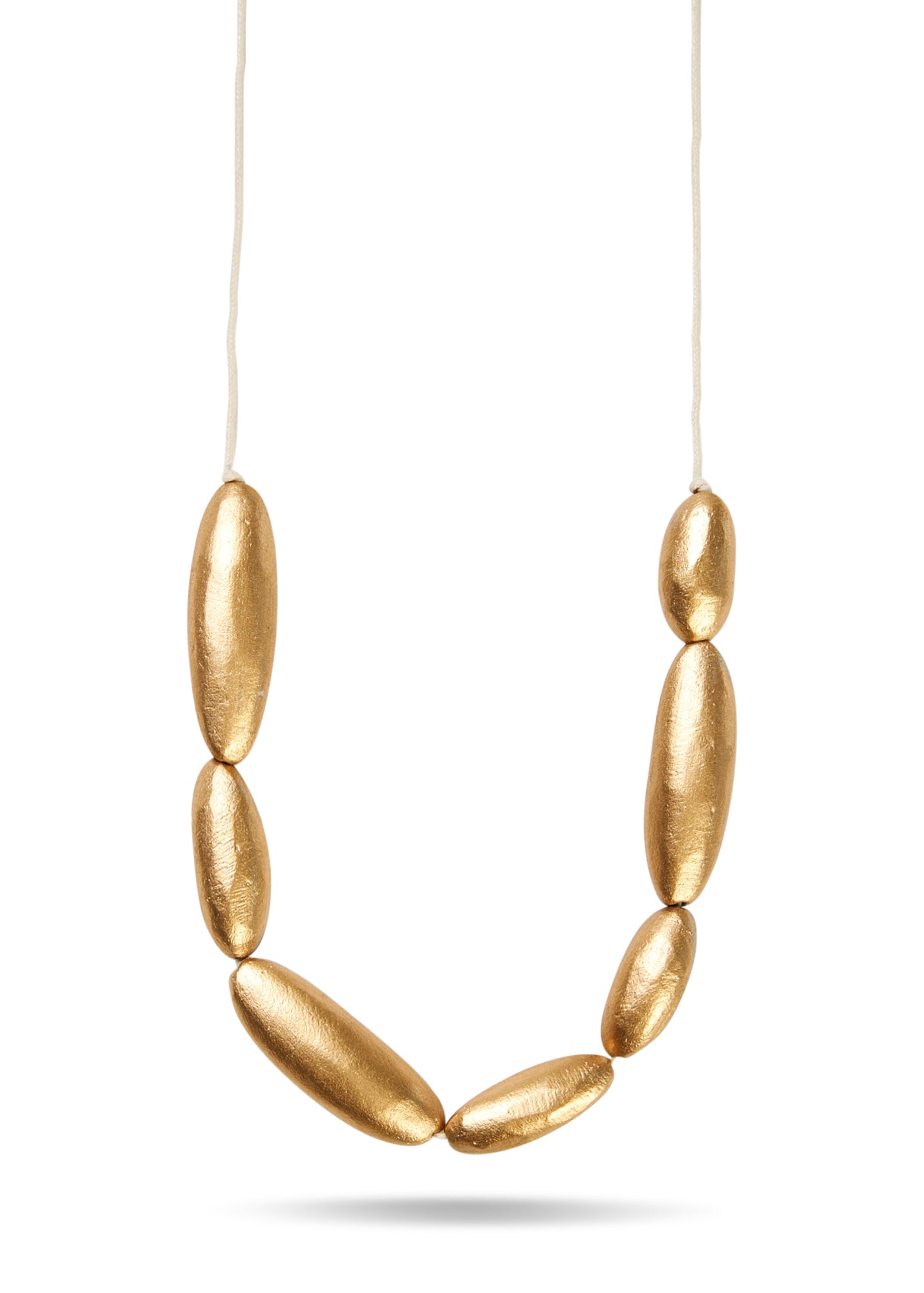 Long beaded necklace, two colors, gold