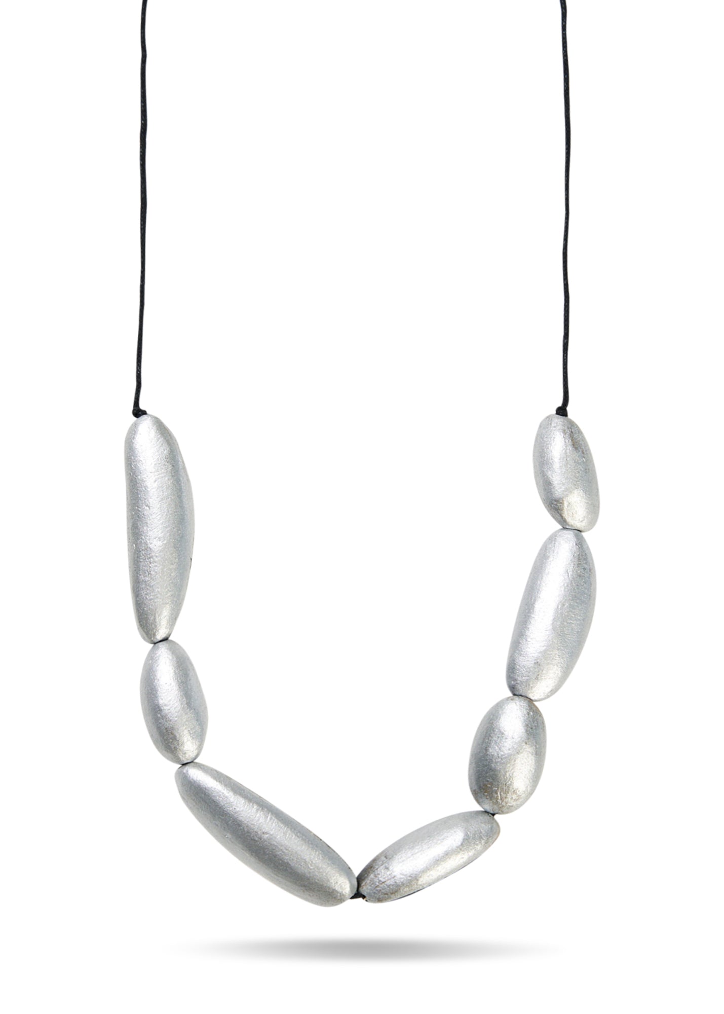 Two-tone silver elongated bead necklace