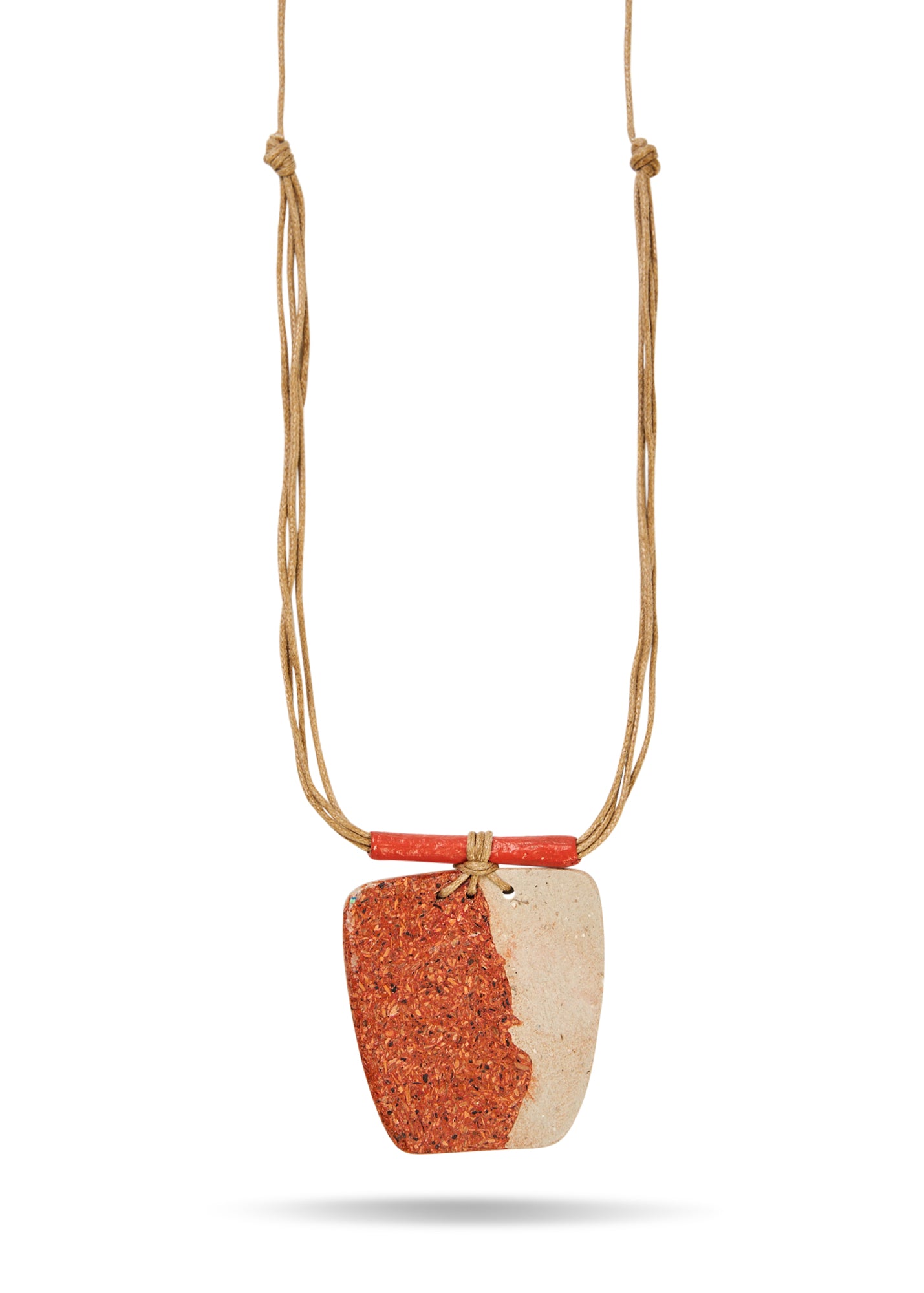 Square two-tone paper pulp necklace in orange