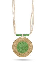 Large round green paper mache pendant necklace