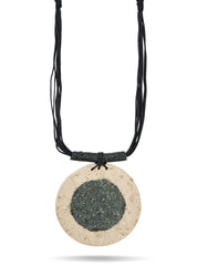 Large round black paper mache pendant necklace