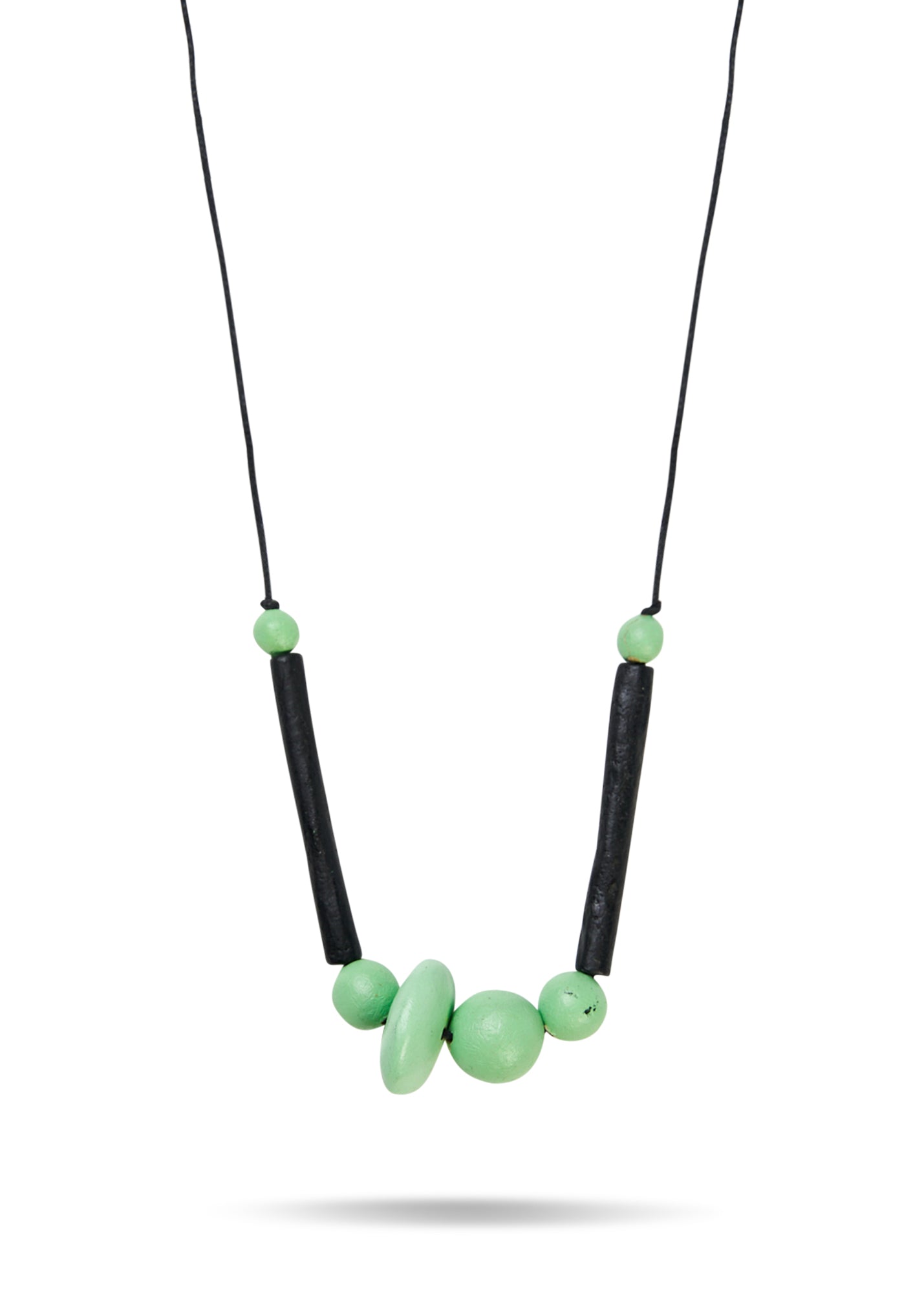 Turquoise tube and round beads paper mache necklace