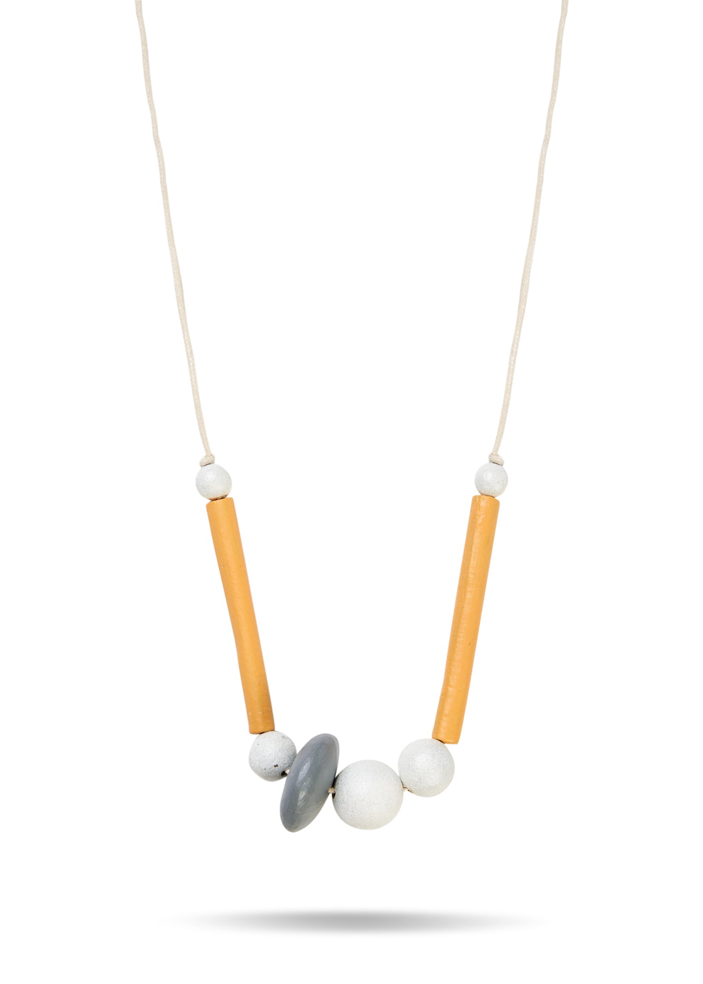 Yellow tube and round beads paper pulp necklace