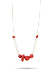 Paper pulp necklace, tube and round beads, orange
