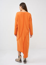 Long sleeve dress with external seams, orange