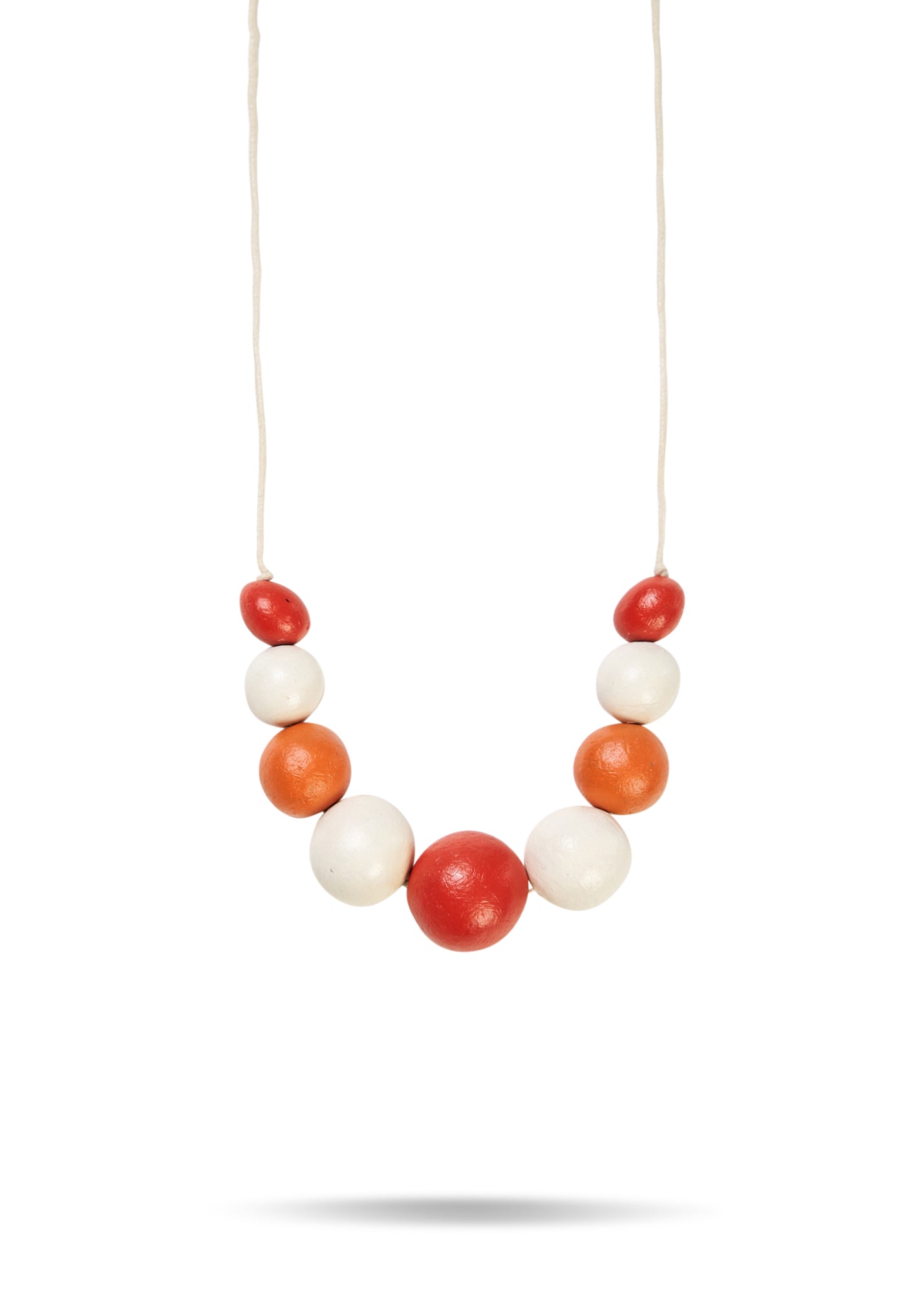 Handmade necklace made of orange wood chip beads