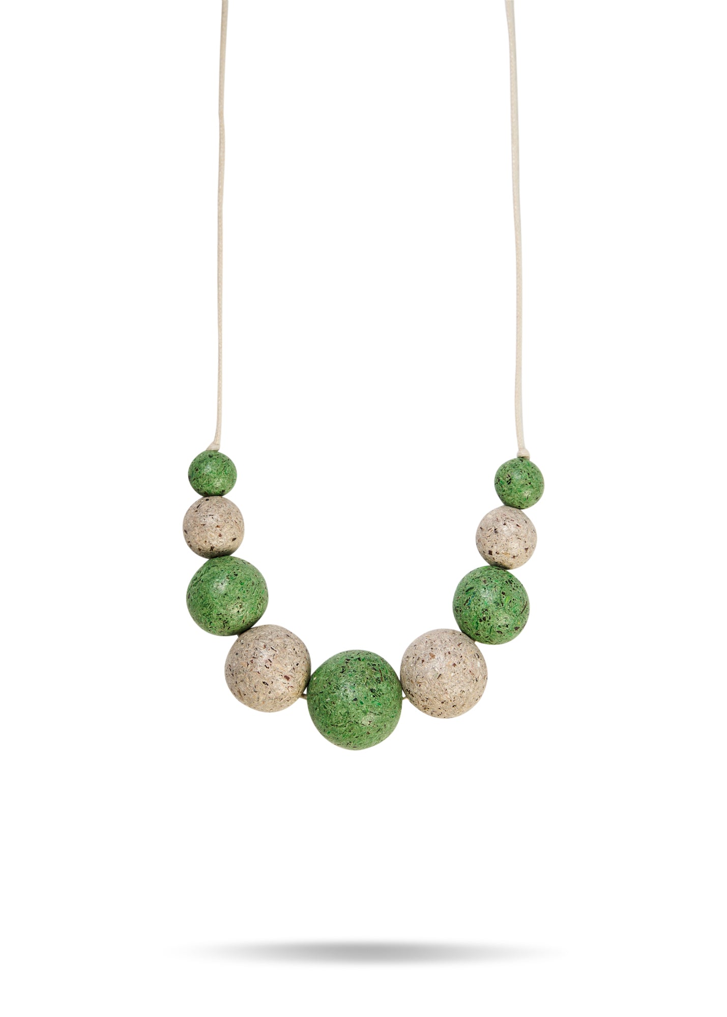 Handmade necklace made of green wood chip beads