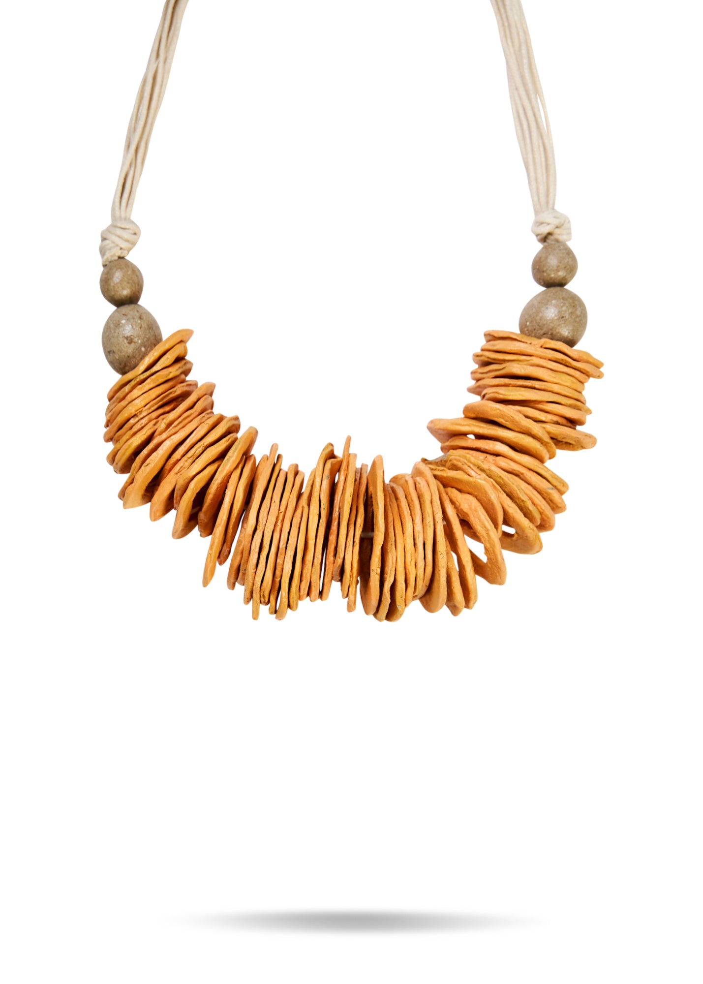 Yellow paper mache flat disc necklace