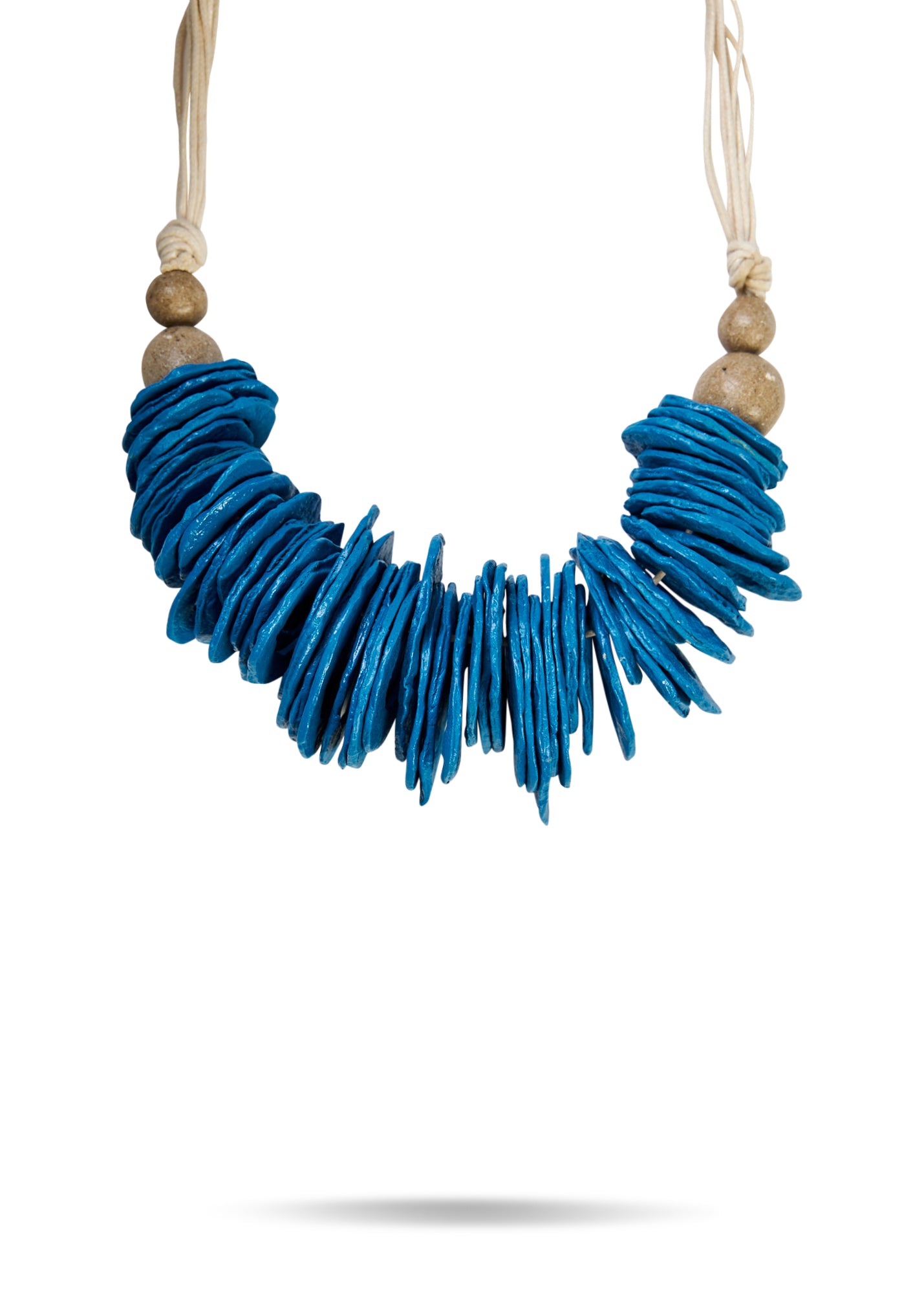Blue paper pulp flat disc necklace