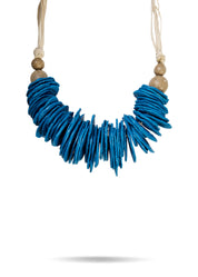 Blue paper pulp flat disc necklace