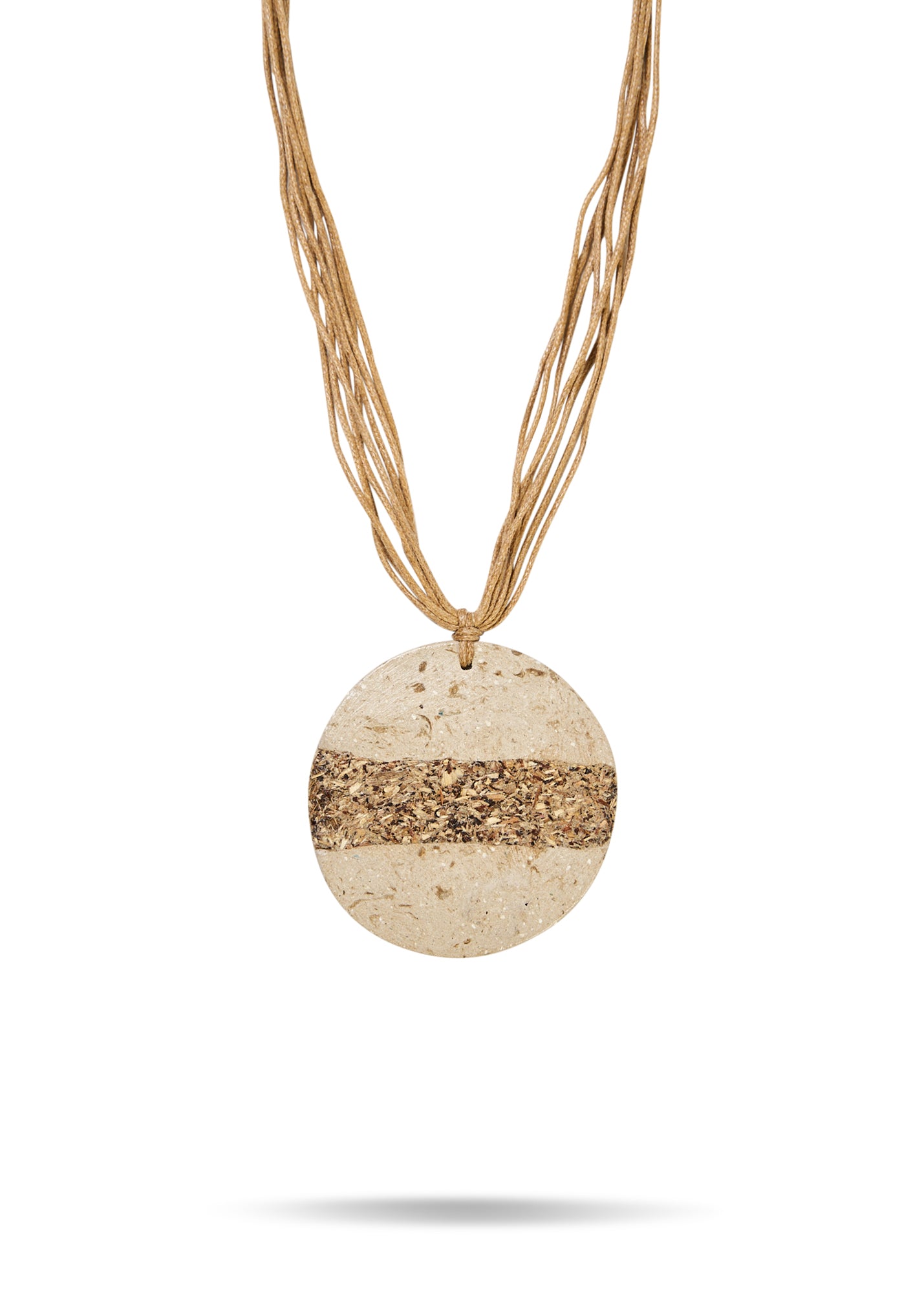 Paper pulp necklace with a circle and a stripe in the middle of a stone