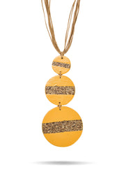 Necklace of 3 yellow wood chip circles