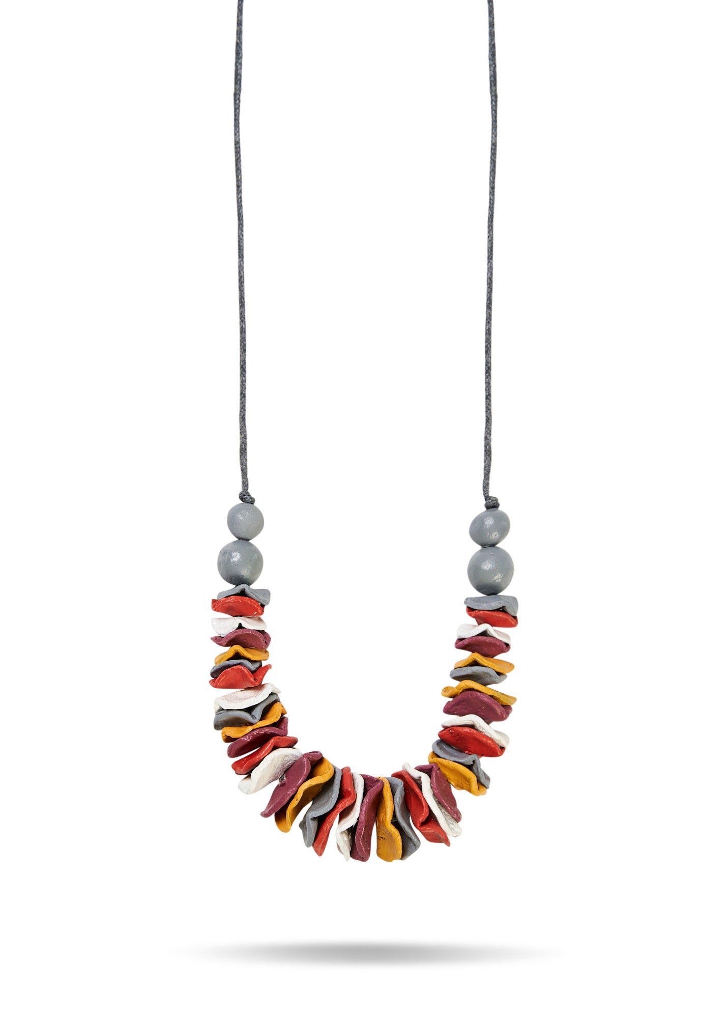 Colorful petal disc paper mache necklace