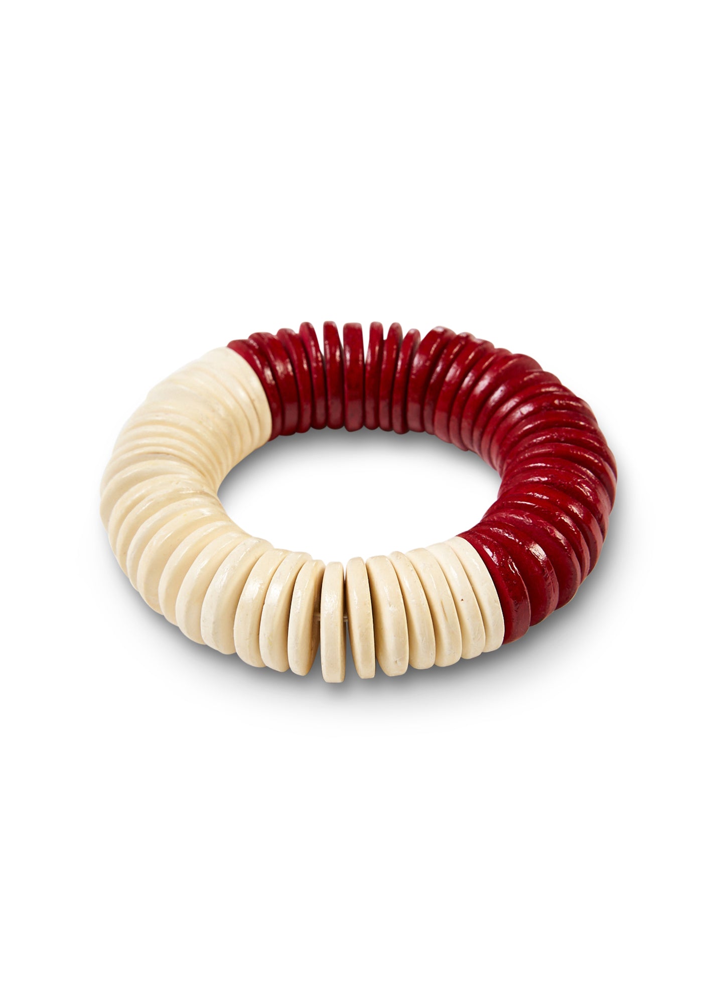 צמיד חרוזי עץ שטוחים אדום ווש