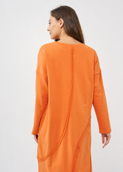 Long sleeve dress with external seams, orange