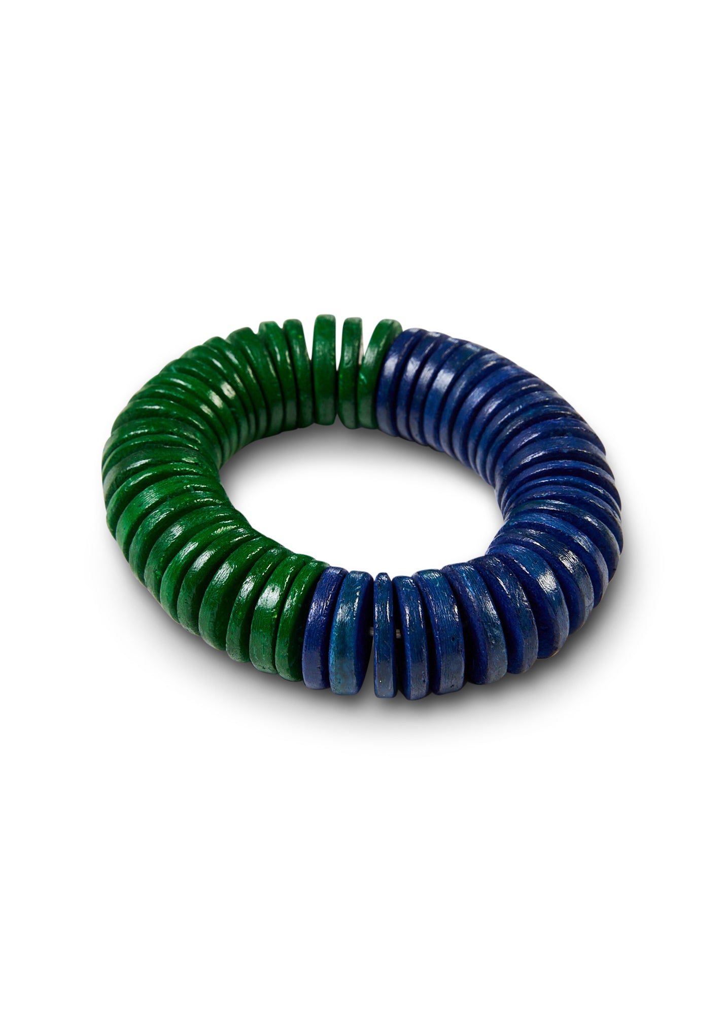 צמיד חרוזי עץ שטוחים ירוק ווש