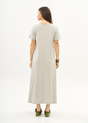Light gray short sleeve dress with inverted pocket
