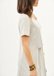 Light gray short sleeve dress with inverted pocket