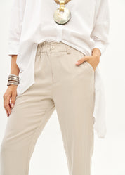Belted drawstring pants with stone ribbon combination