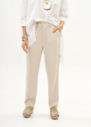 Belted drawstring pants with stone ribbon combination