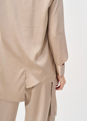 חולצה מכופתרת סאטן שרוולים פתוחים חום