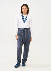 נעלי עור גבוהות עם שרוכים שילוב צבע כחול